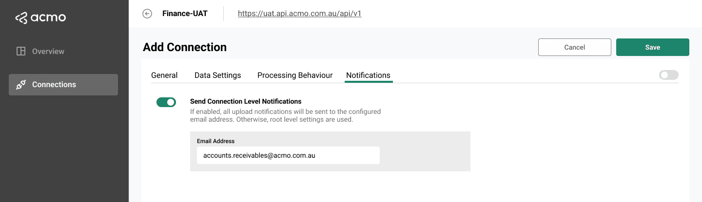 ACMO Sync Client - Add Connection Notification Email