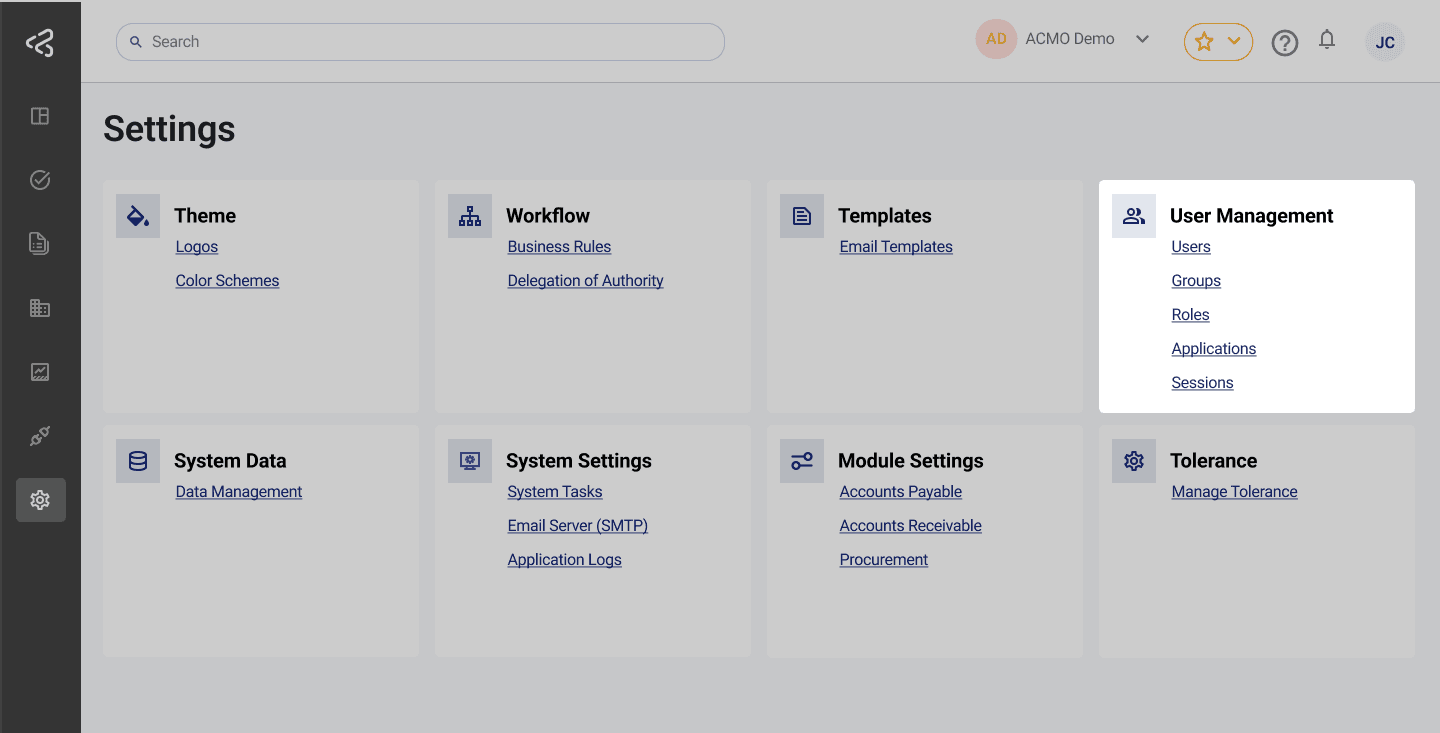 ACMO Portal - Applications Navigation