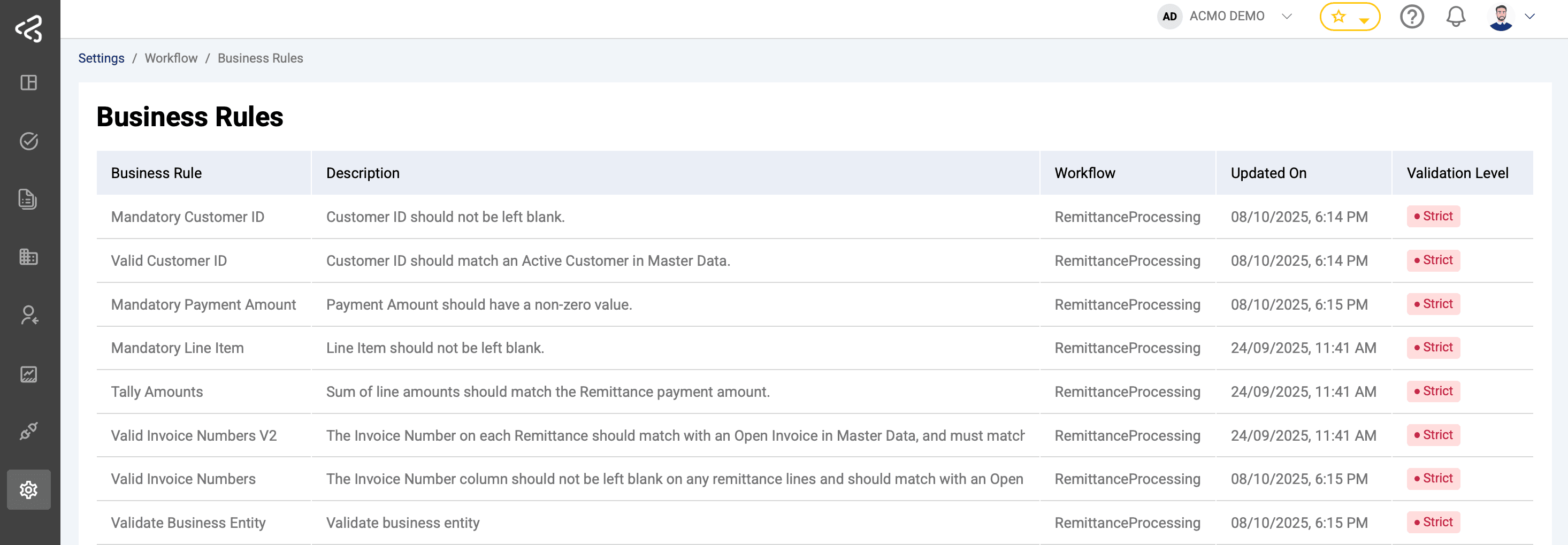 ACMO AIO - Settings Business Rules