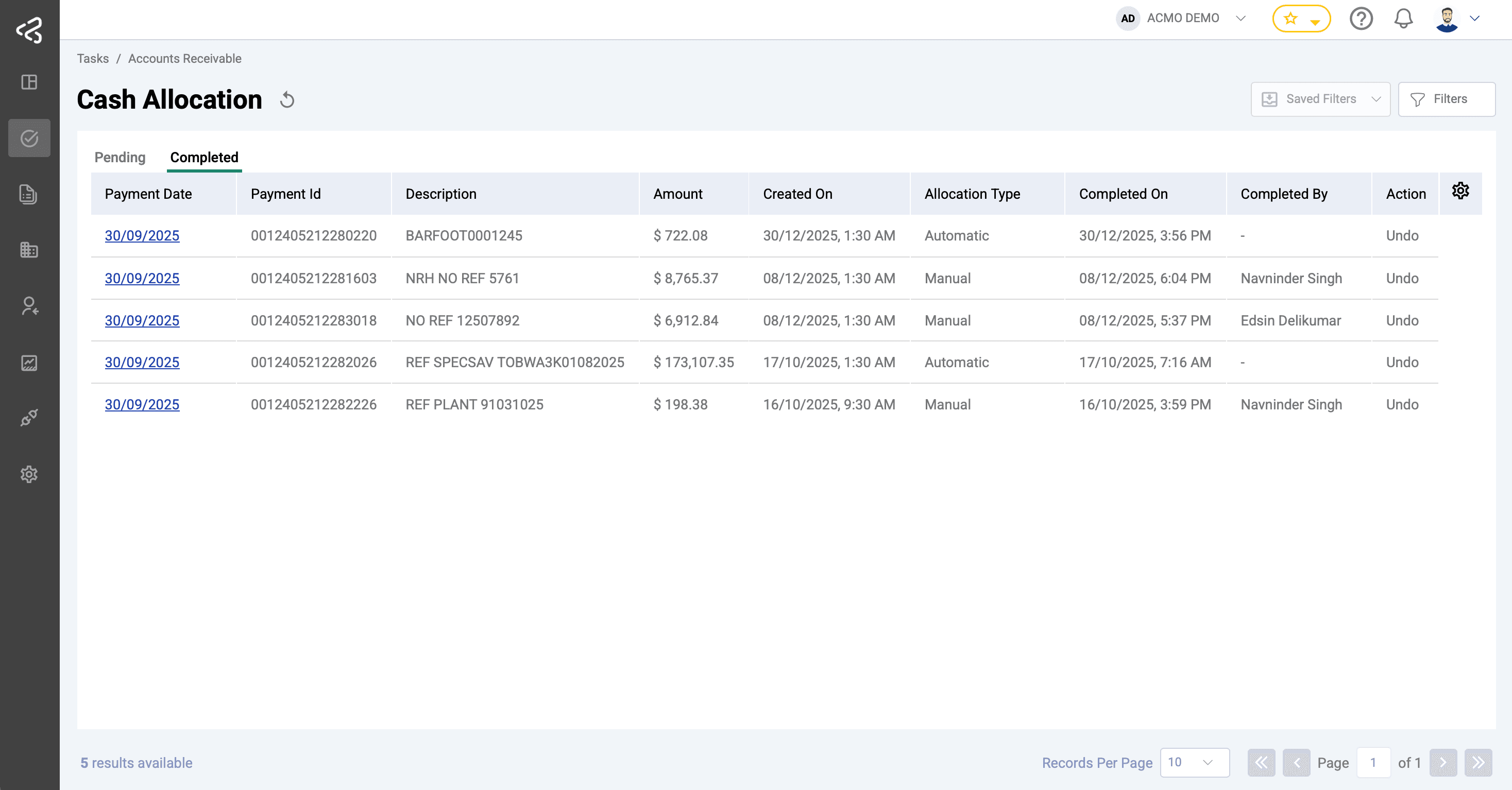 ACMO AIO - Cash Allocation Completed