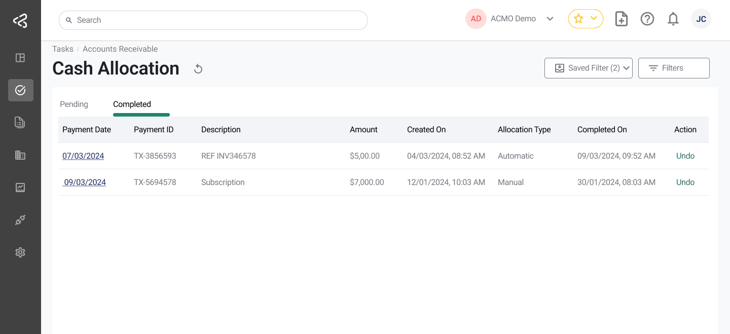 ACMO AIO - Cash Allocation Completed