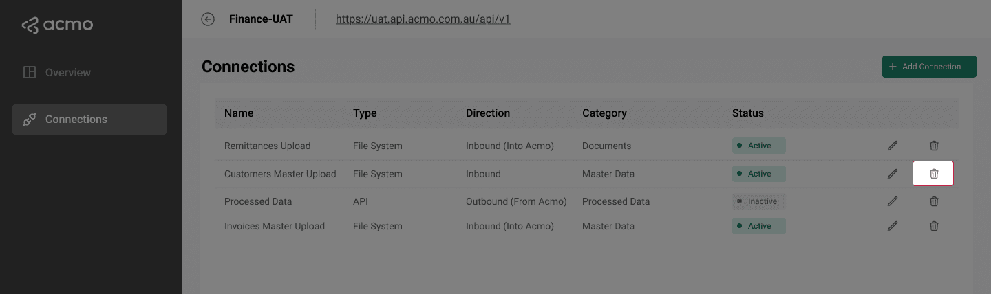 ACMO Sync Client - Connection Trash Icon