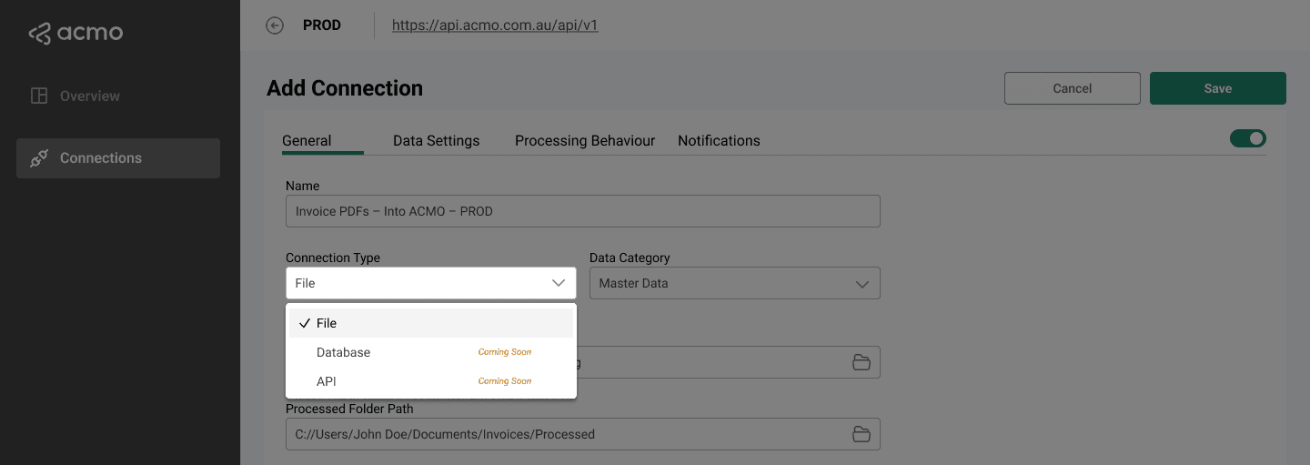 ACMO Sync Client - Connections Type