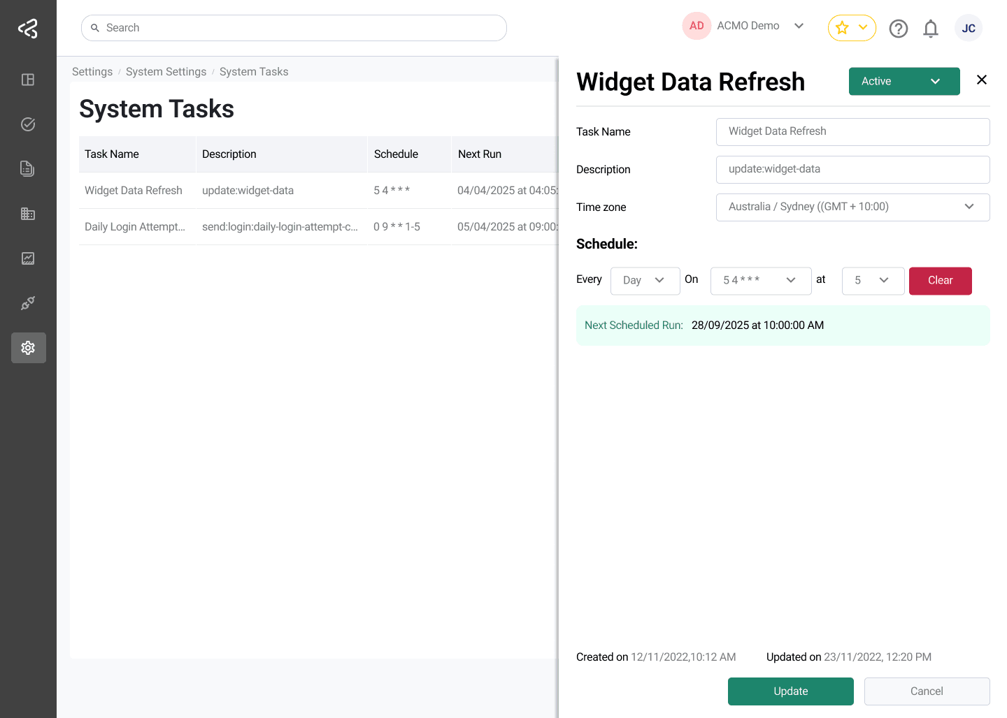 ACMO Portal - Edit System Task