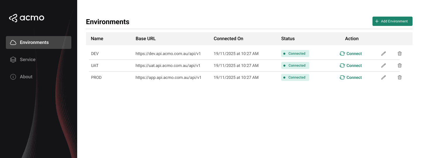 ACMO Sync Client - Environments