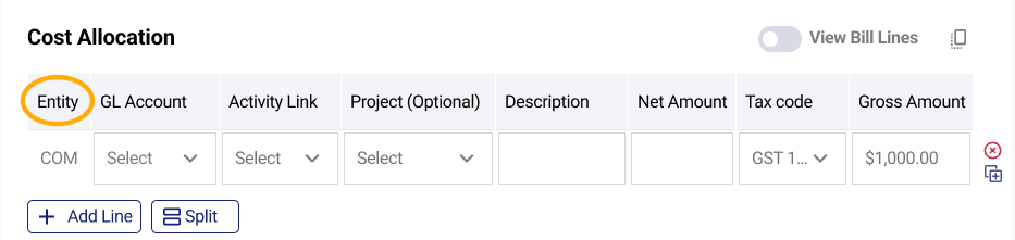 ACMO Portal - GL Coding Entity Id
