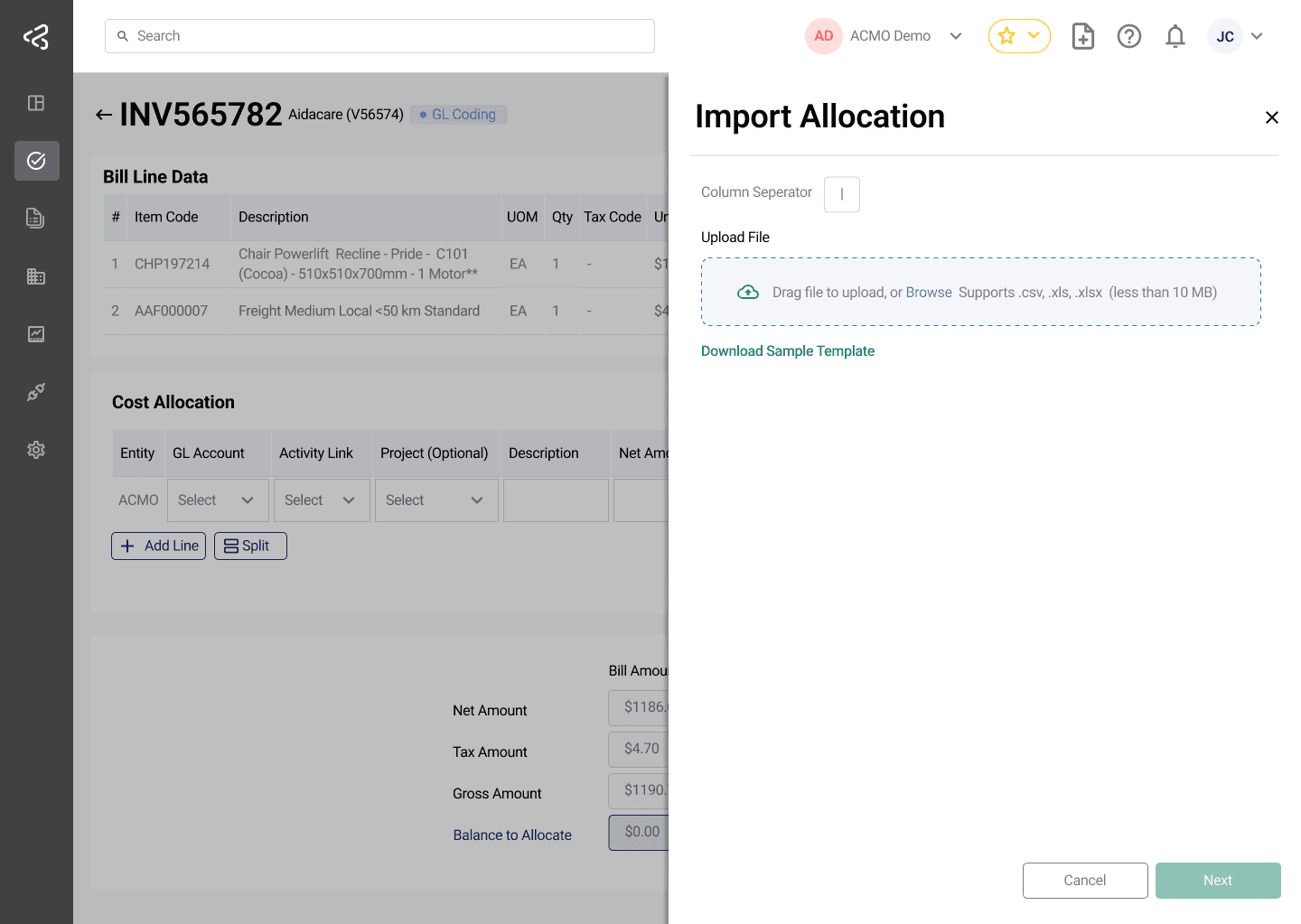 ACMO Portal - Import Allocation