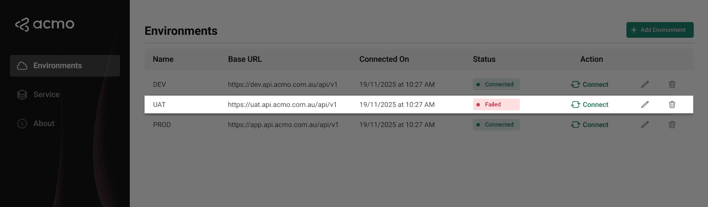 ACMO Sync Client - Locate Environment: