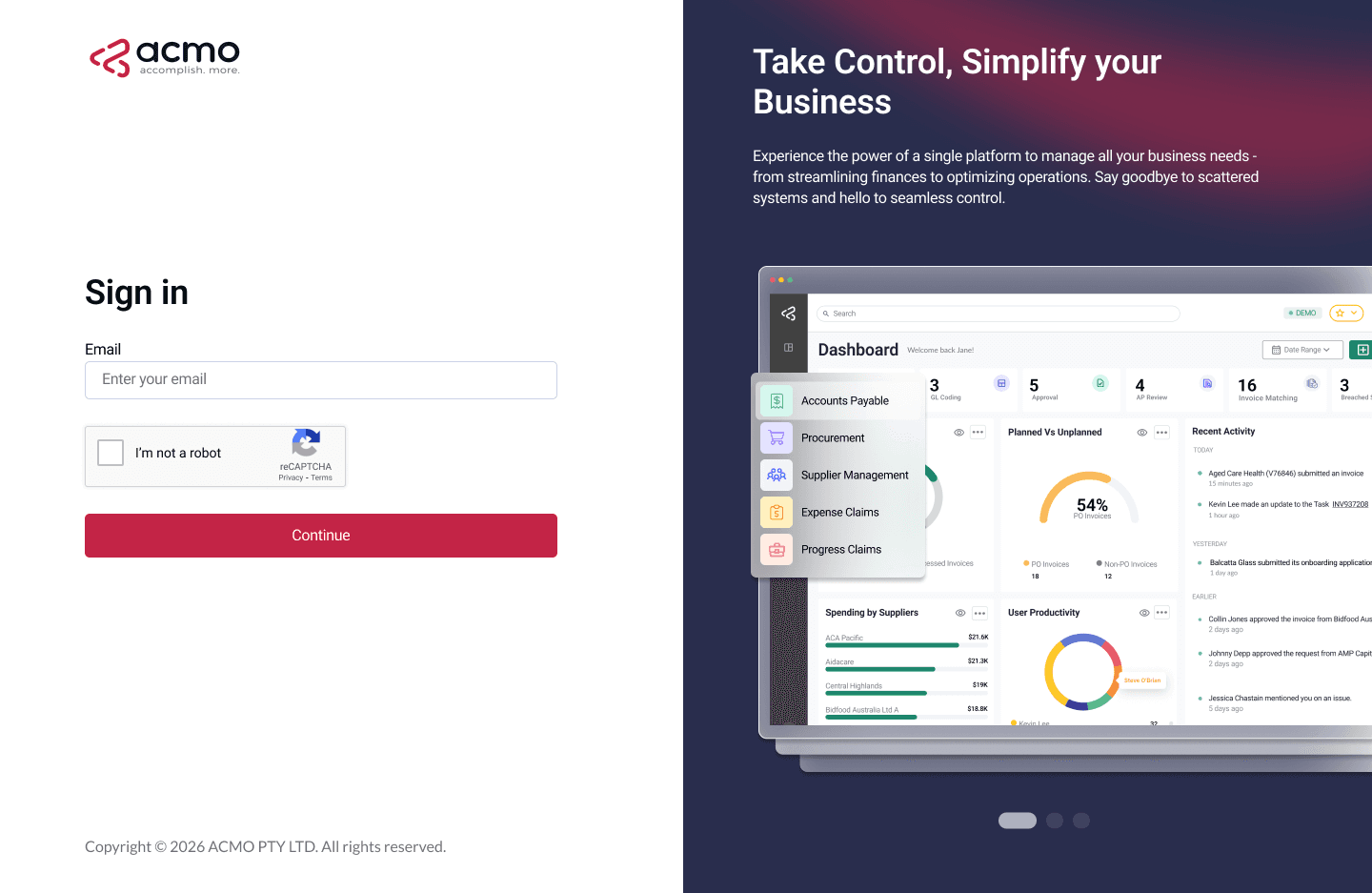 ACMO Portal - Log in