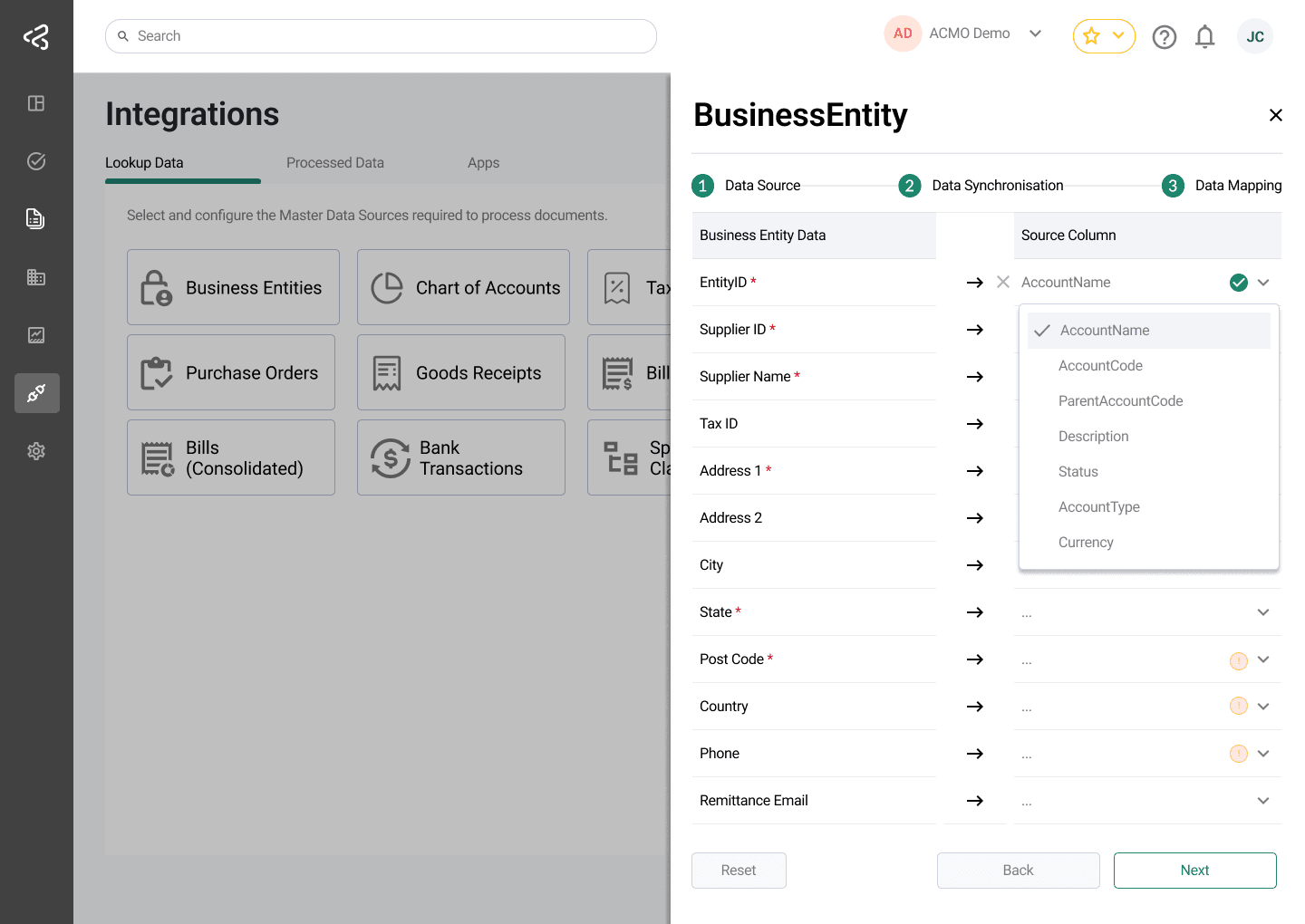 ACMO Portal - Lookup Data Mappings