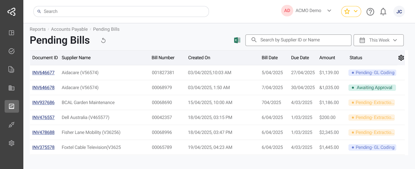 ACMO Portal - Pending Bills