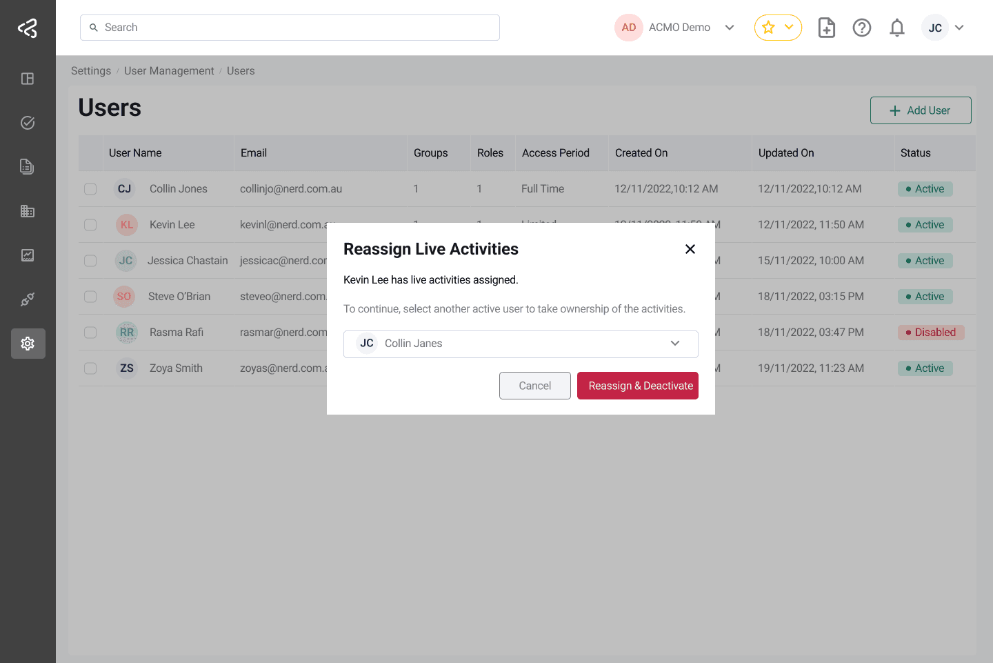 ACMO - Reassign Activities