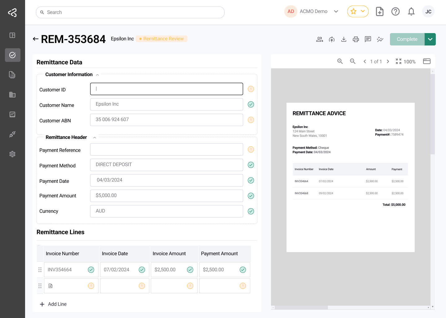 ACMO AIO - Remittance Review Task