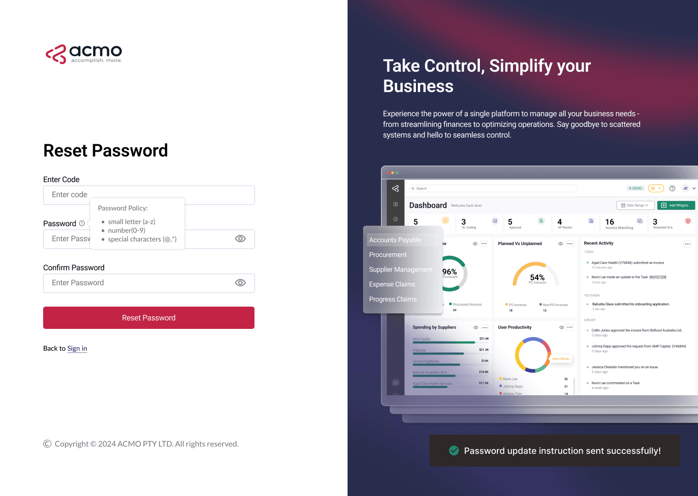 ACMO Portal - Forgot Password