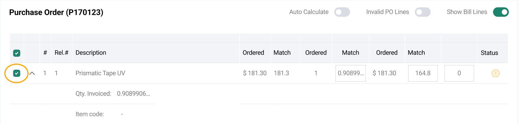 ACMO Portal - Select PO Line