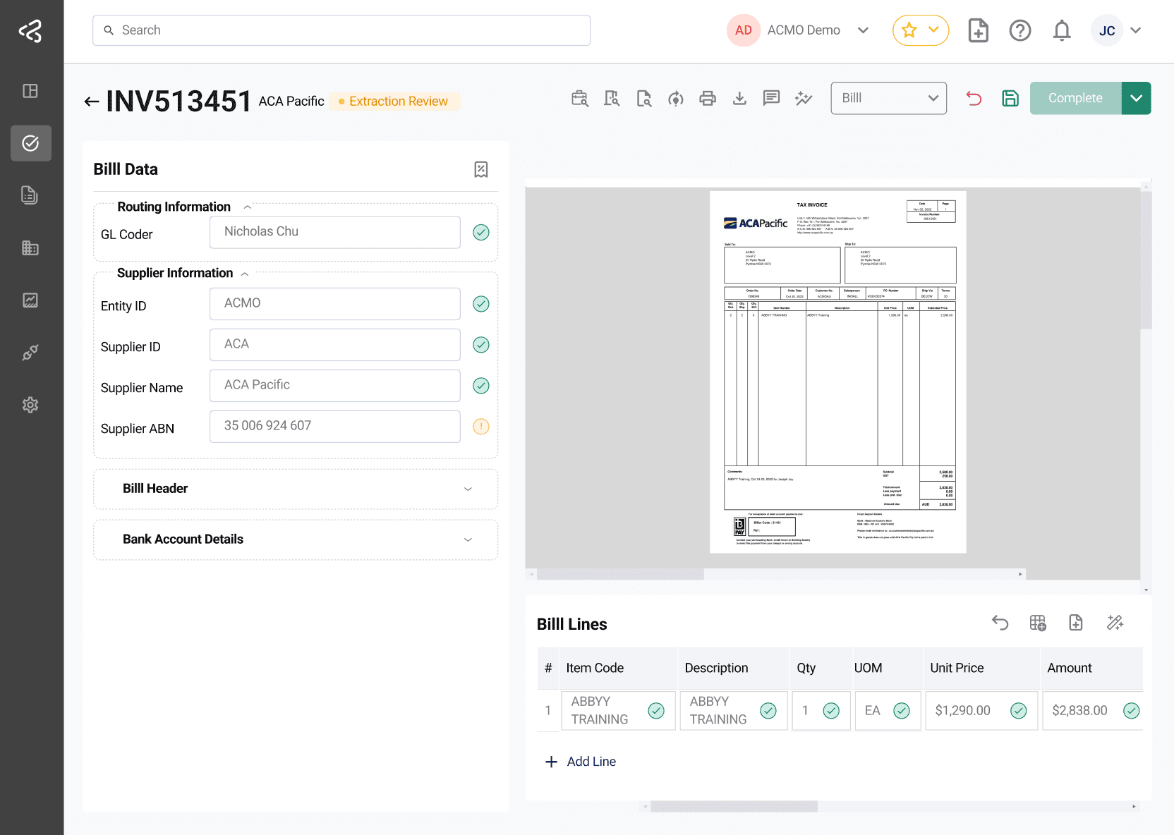 ACMO Portal - Task Extraction Review