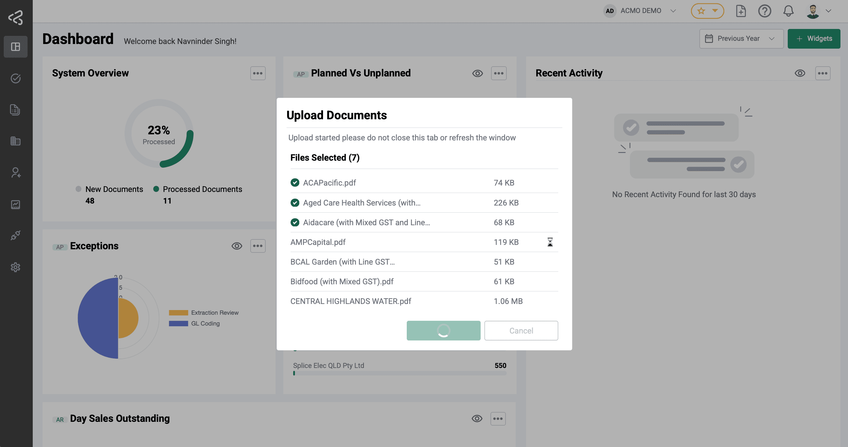 ACMO Portal - Upload Progress