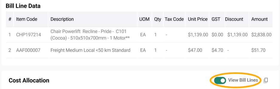ACMO Portal - View Bill Lines