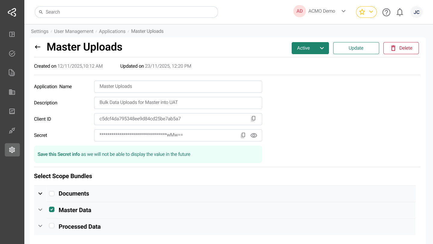 ACMO Portal - View Created Application