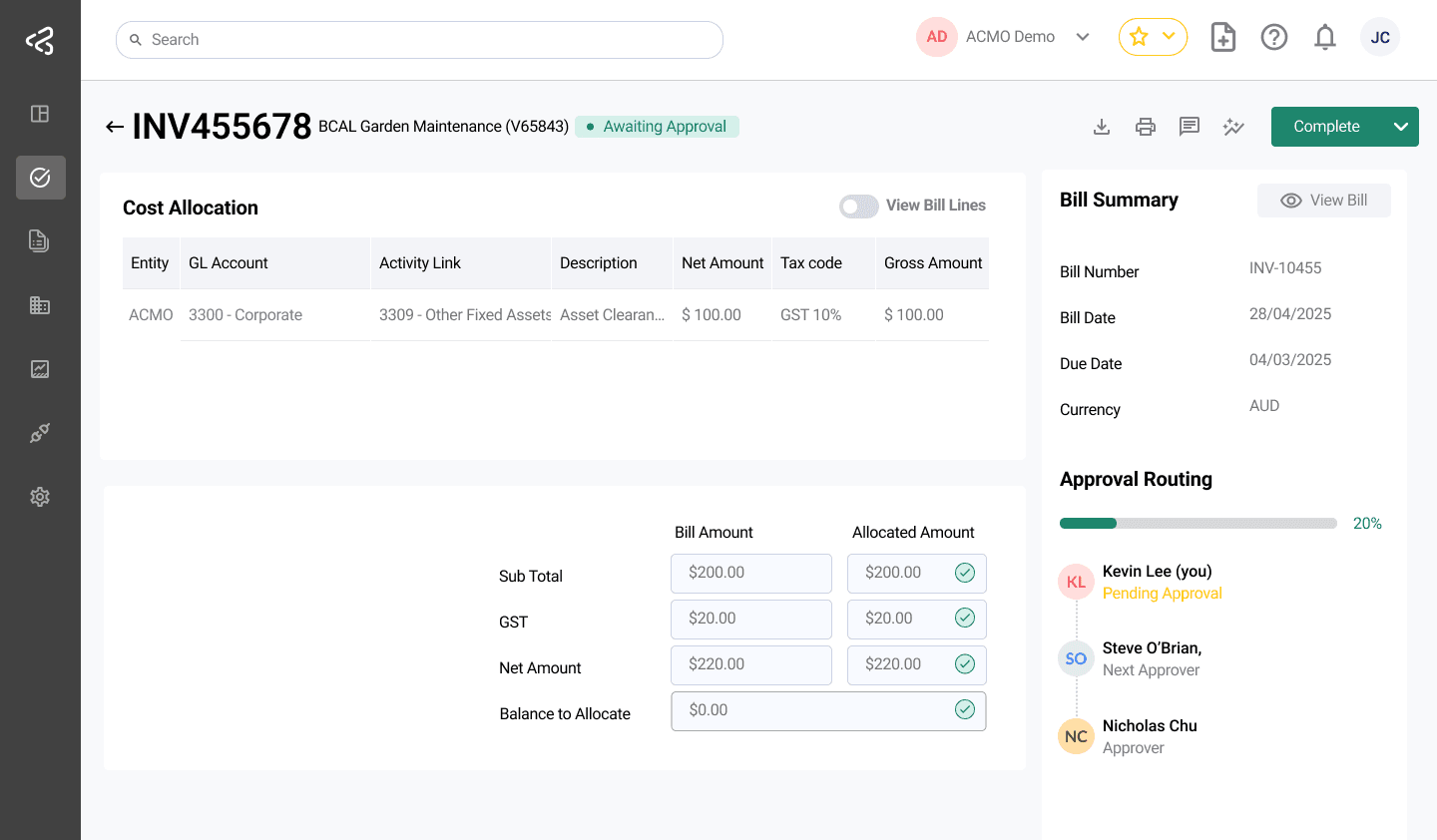 ACMO Portal - Bill Approval Task