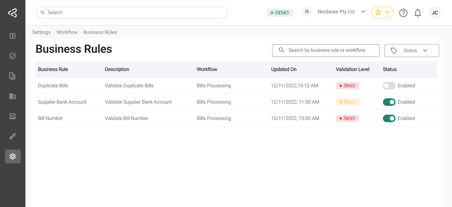 ACMO AIO - Settings Business Rules