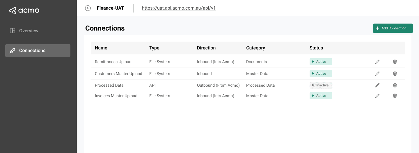 ACMO Sync Client - Connections Listing