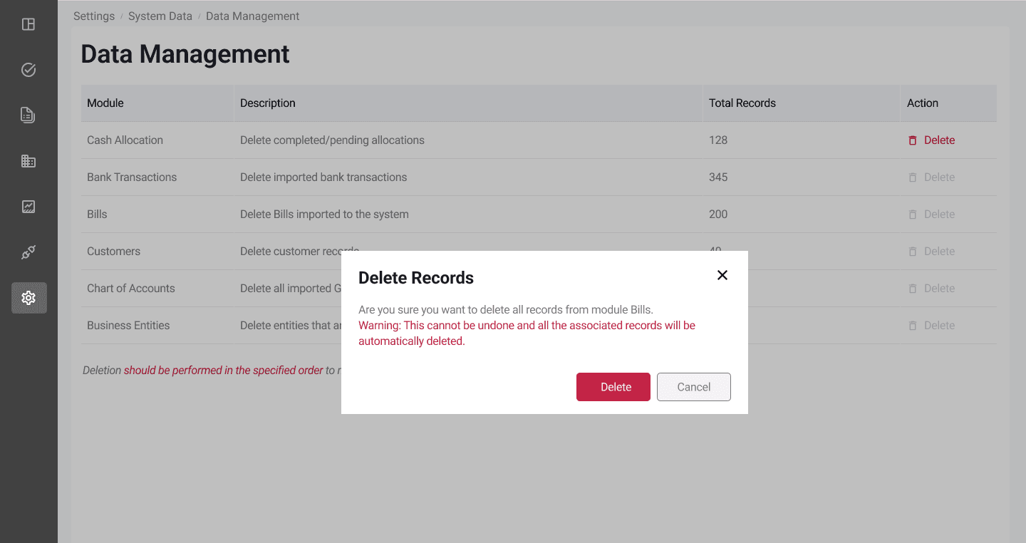 ACMO Portal - Data Management Delete