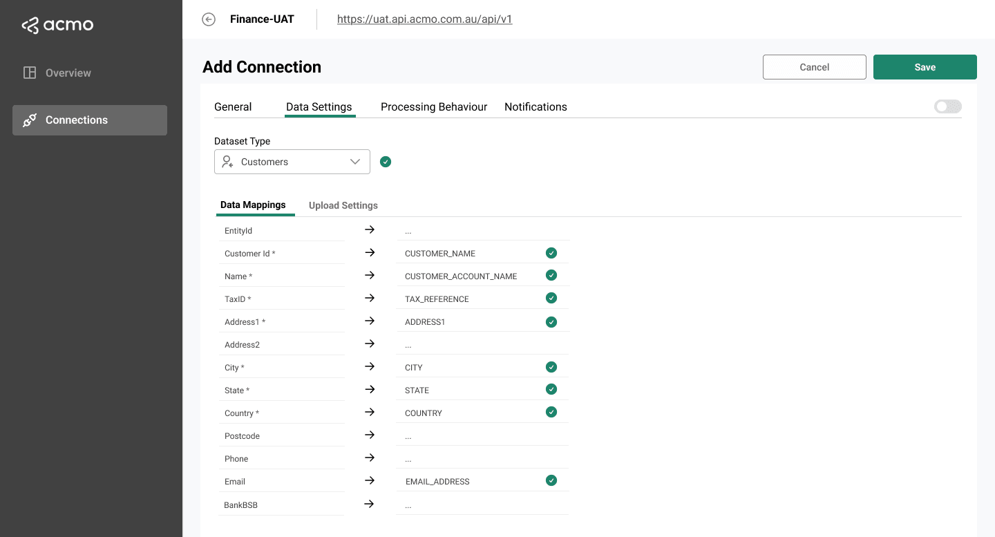 ACMO Sync Client - Connection Data Mappings