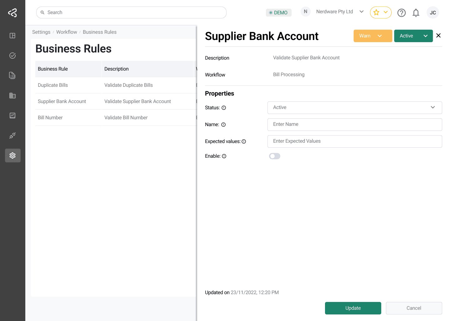 ACMO Portal - Edit Business Rule