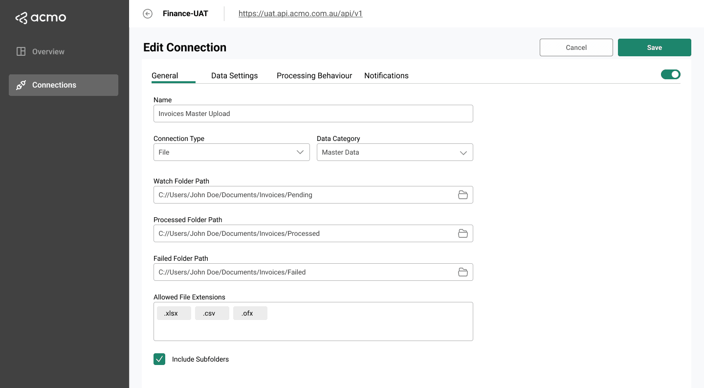 ACMO Sync Client - Edit Connection Fields