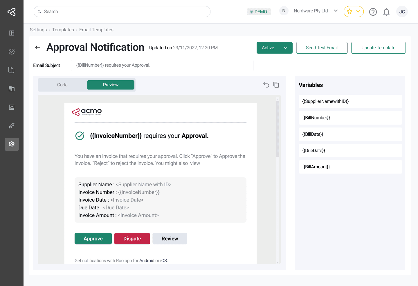 ACMO Portal - Email Template Preview