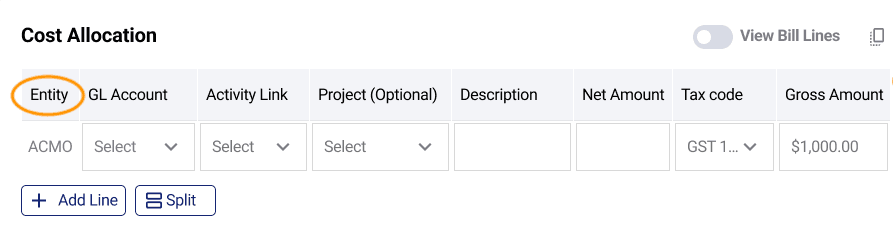 ACMO Portal - GL Coding Entity Id