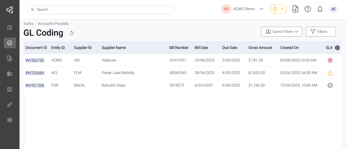 ACMO Portal - GL Coding Task List