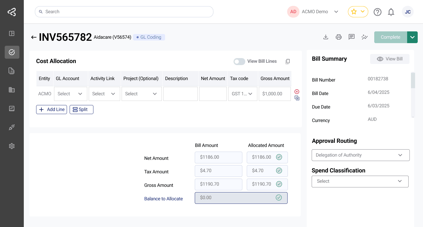 ACMO Portal - GL Coding Task