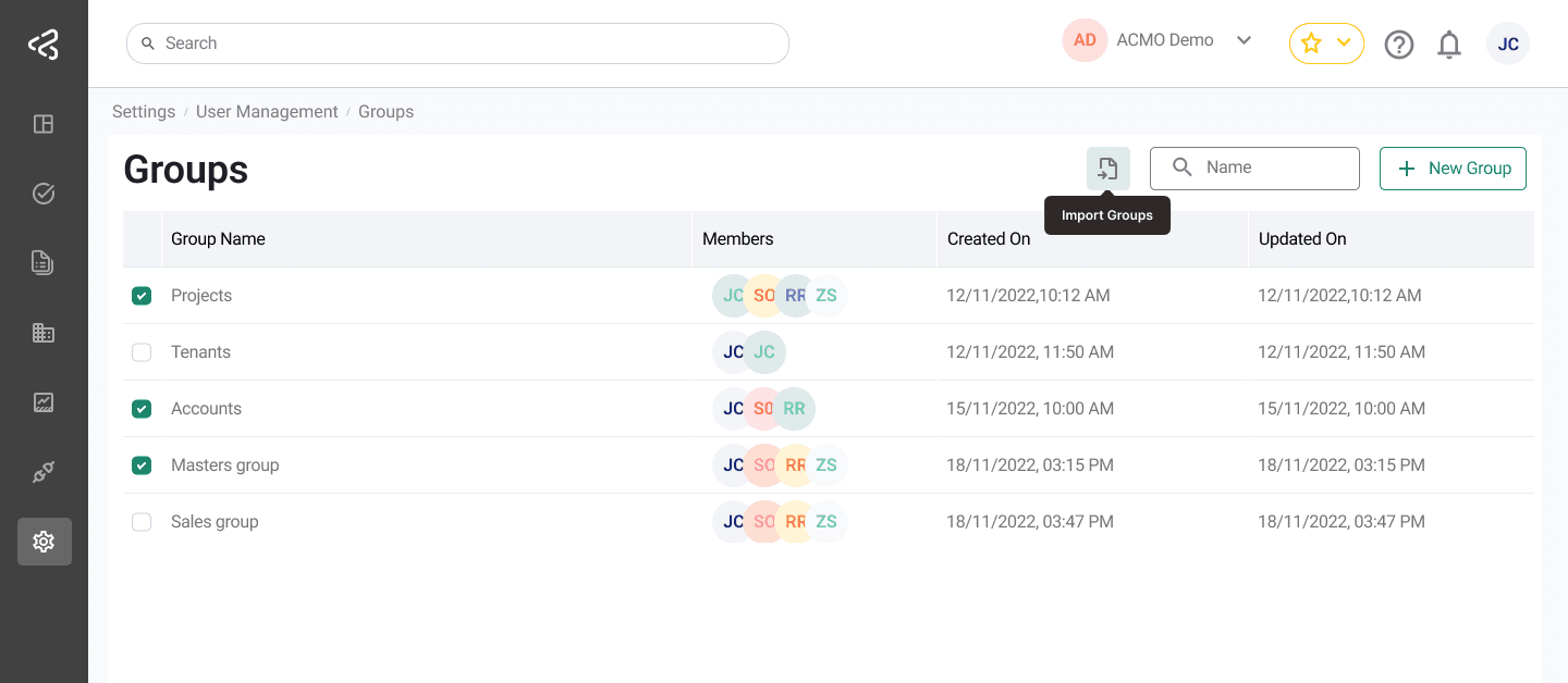 ACMO Portal - Groups