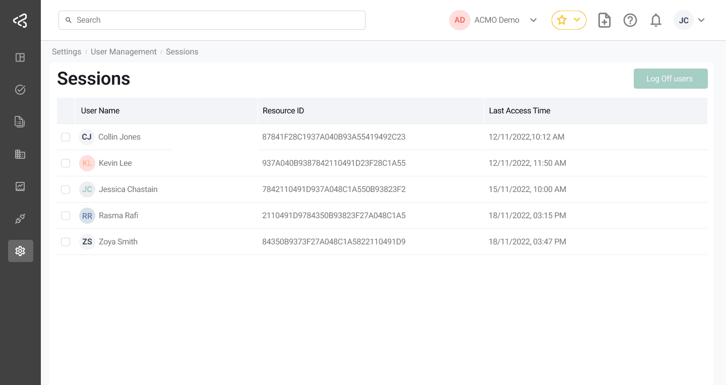 ACMO Portal - Sessons Listing
