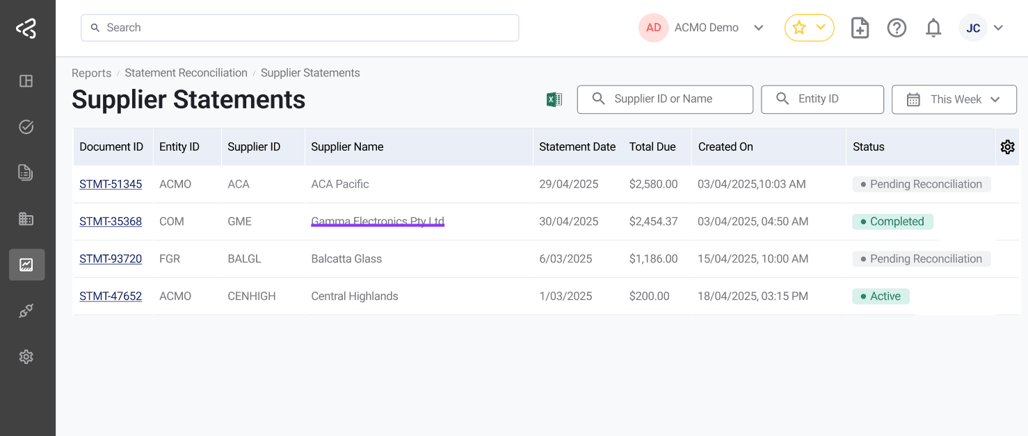 ACMO Portal - Supplier Statement Reports