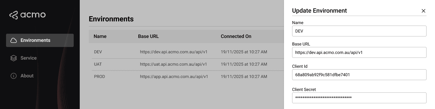 ACMO Sync Client - Update Environment Fields: